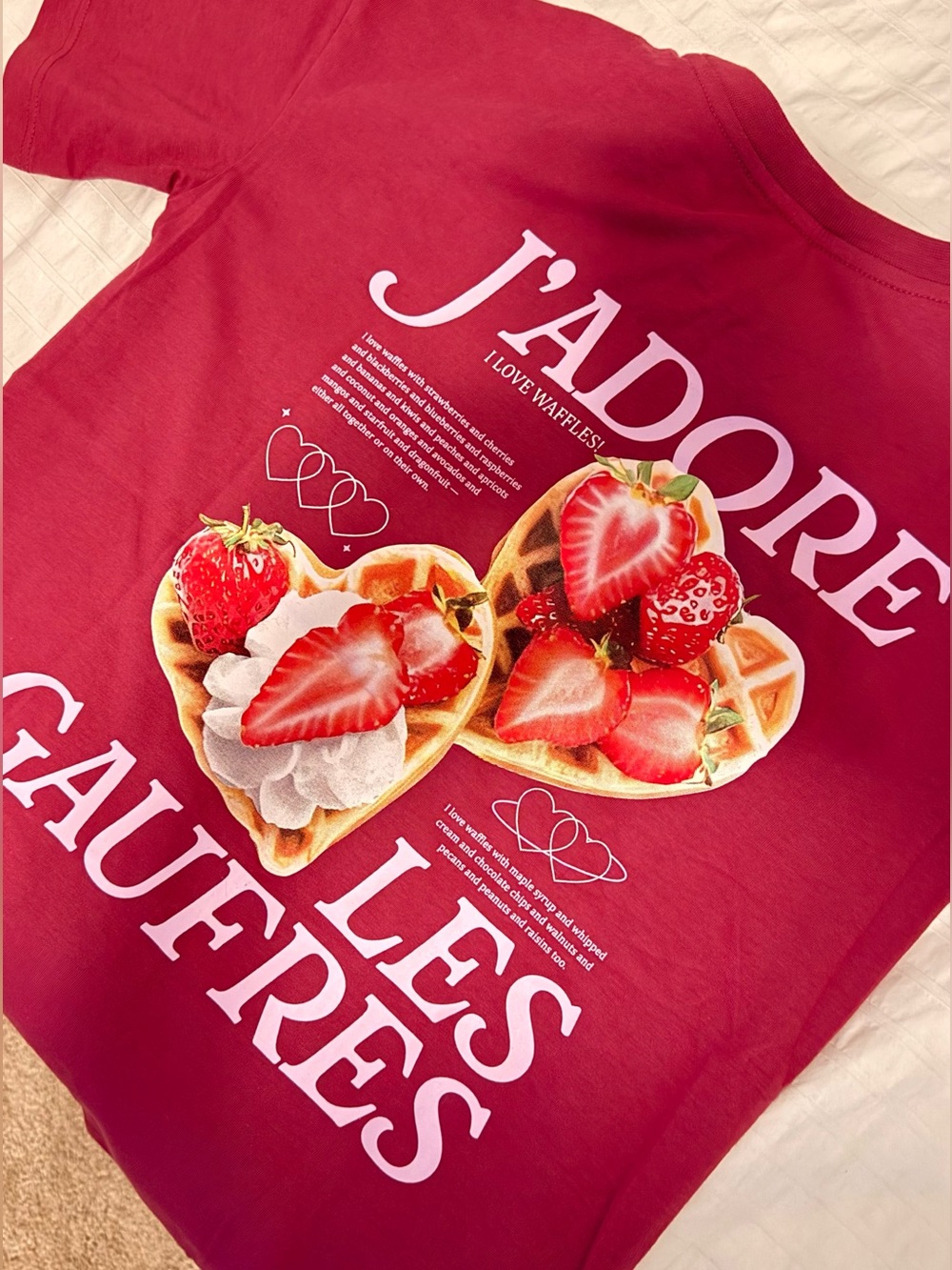 Cat & Jack Girls “J’Adore Les Gaufres” Berry Pink Graphic Tee Shirt Size L NWT - Picture 5 of 6